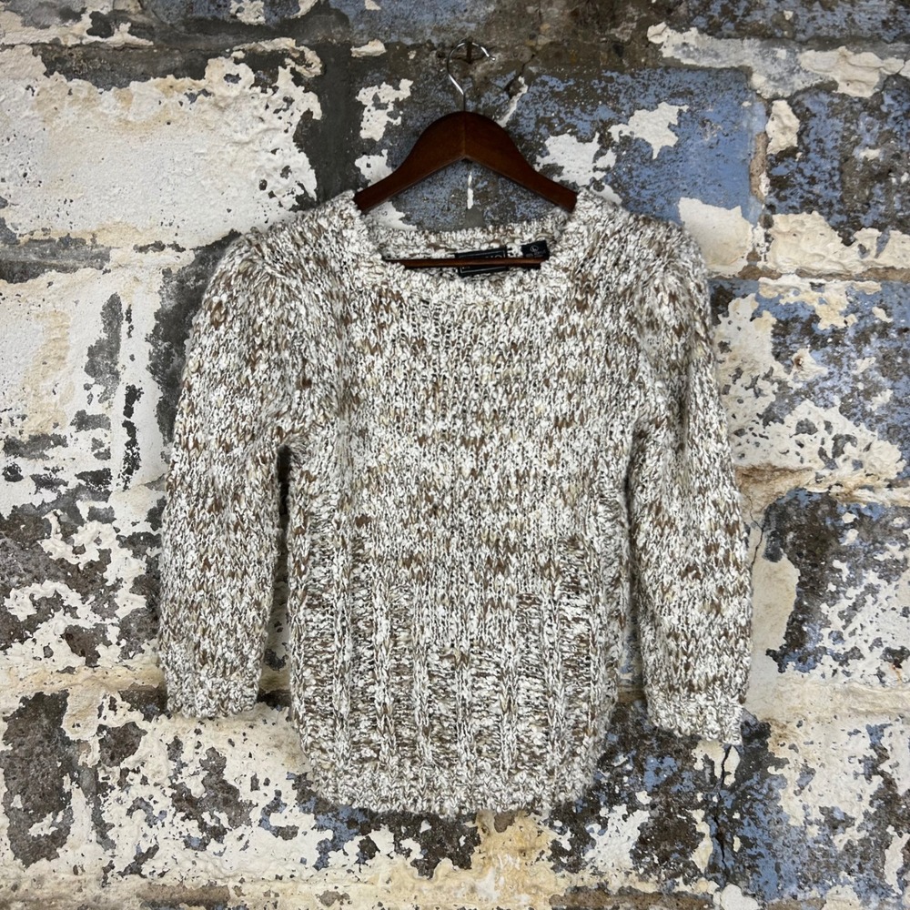 Vintage Baccio Chunky Knit Sweater Brown Cream Marled Pullover Womens Large